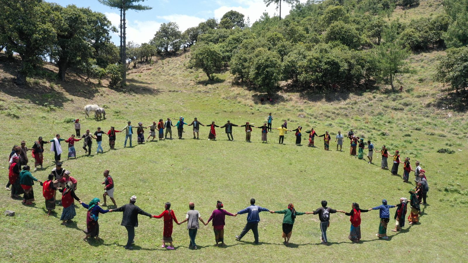 Aerial view of a festival circle dance