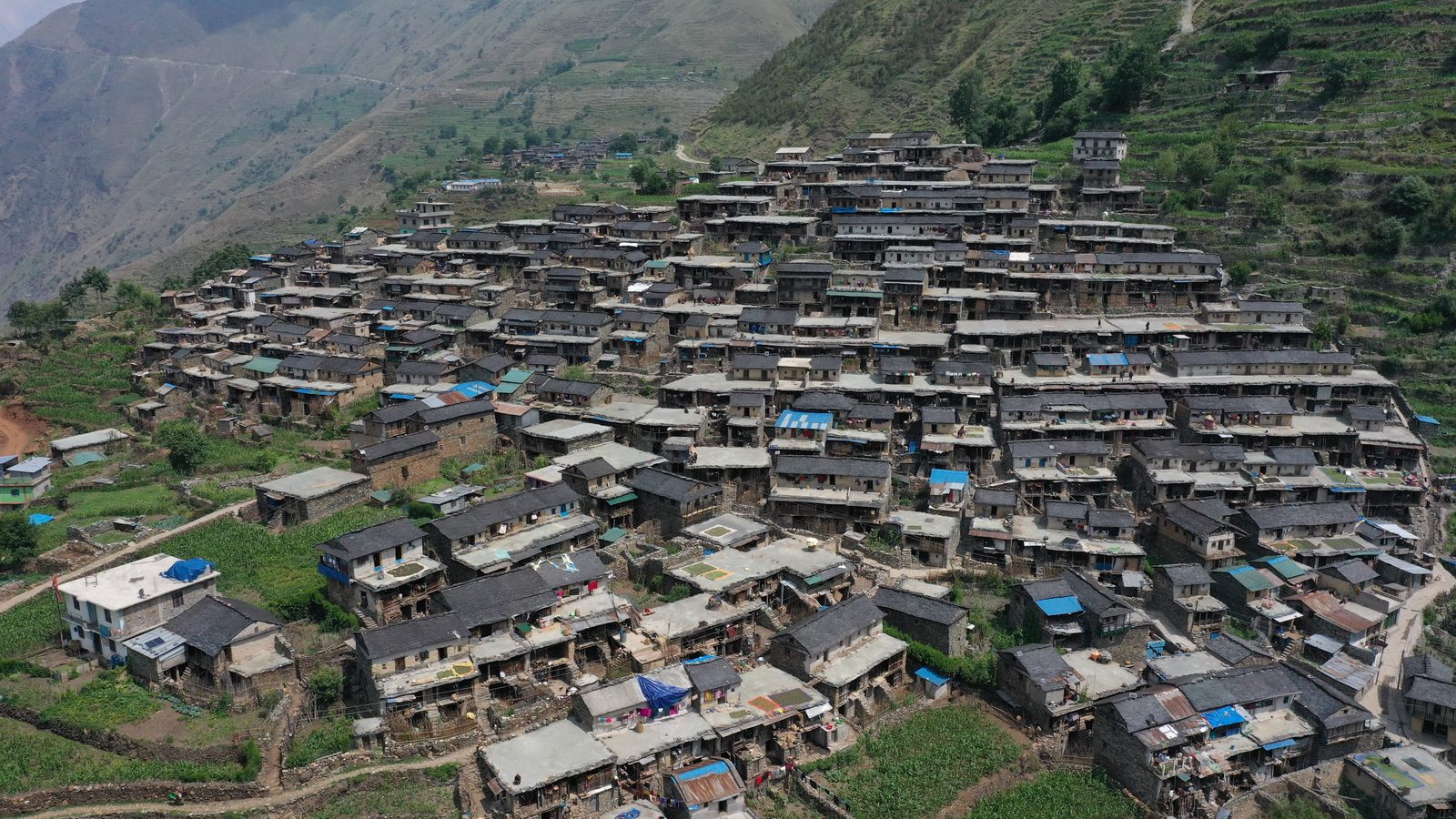 Aerial view of a mountain village